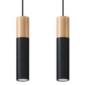 Suspension Pablo 2 acier noir et bois, deux spots cylindriques