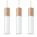 Suspension Pablo 3 acier blanc et bois, trois spots cylindriques