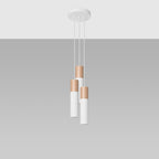 Suspension Pablo 3 en grappe acier blanc et bois, détail