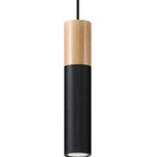 Suspension Pablo acier noir et bois, spot cylindrique