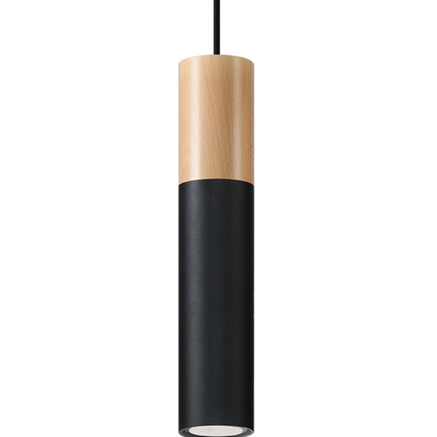 Suspension Pablo acier noir et bois, spot cylindrique