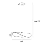 Schéma coté suspension Pan diamètre 60 cm épaisseur 10 cm hauteur maximale 155 cm