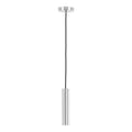 Suspension Paris cylindrique en acier argenté poli avec câble textile noir, fond blanc