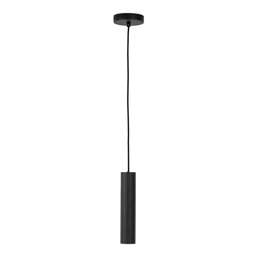 Suspension Paris noire cylindre métal acier laqué mat, câble textile noir, fond blanc