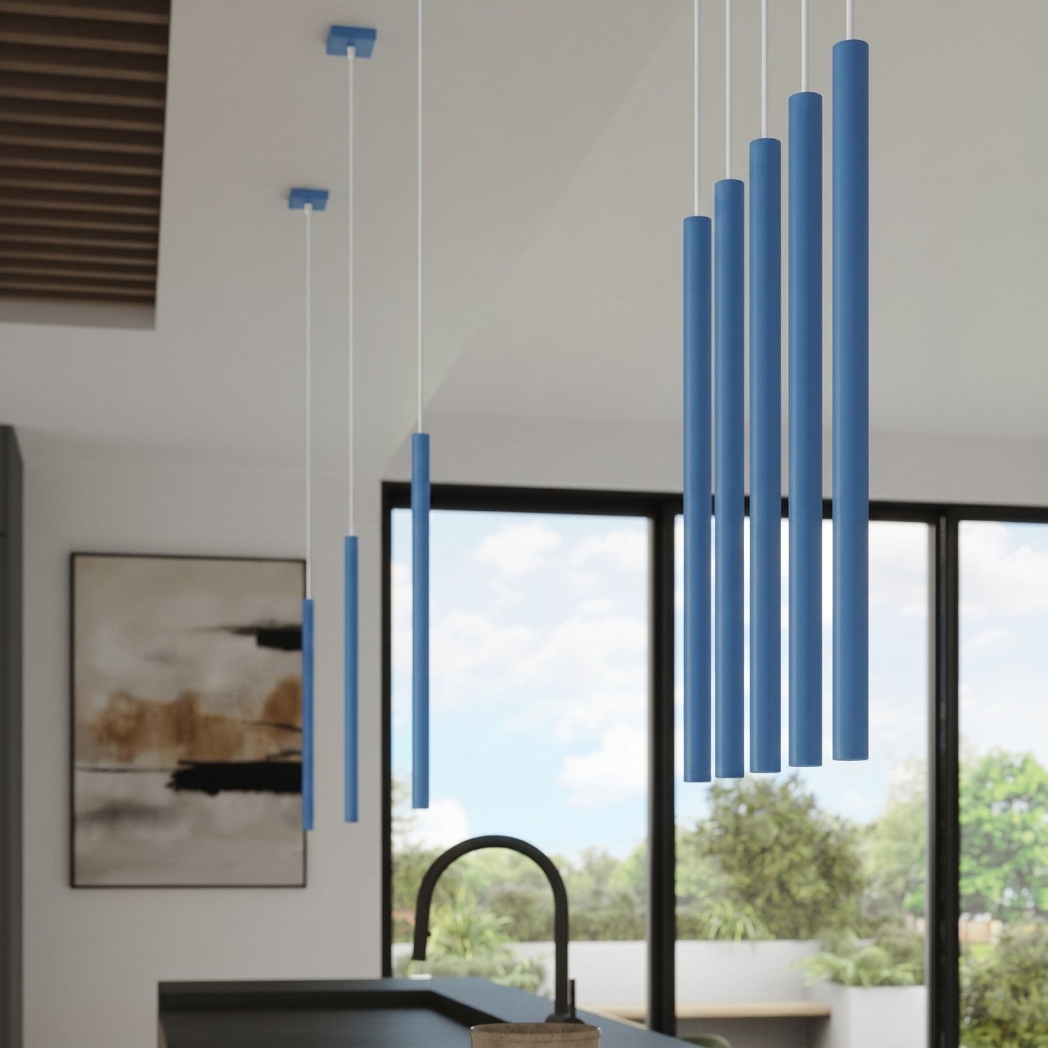 Suspension Pastelo 2 tubes fins bleu azur G9, vue 15