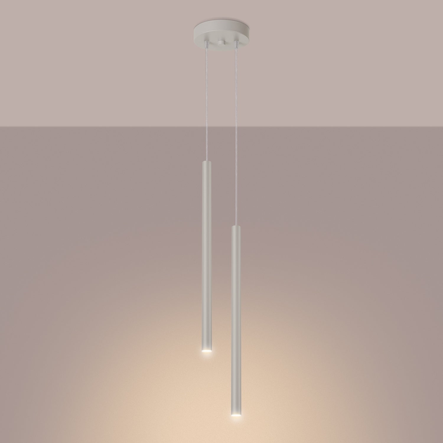 Suspension Pastelo 2 tubes fins beige G9 allumé