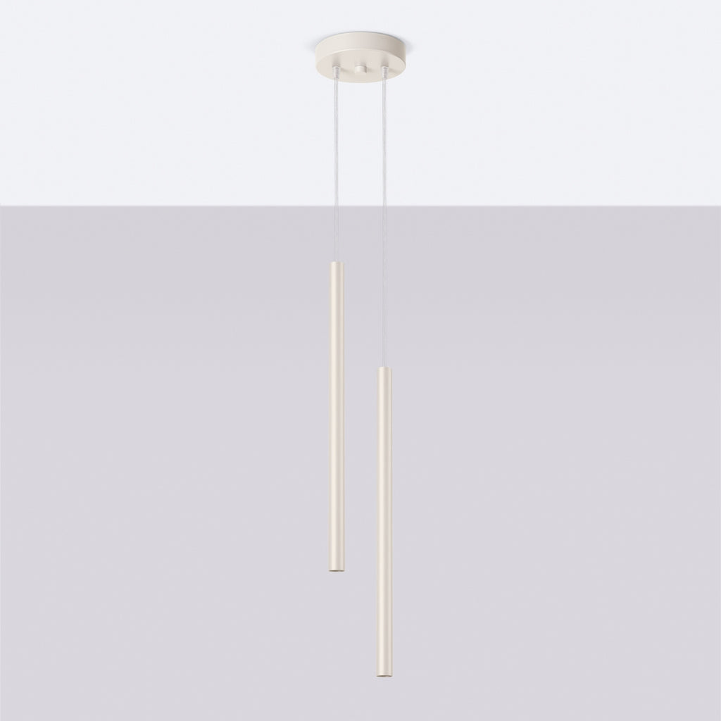 Suspension Pastelo 2 tubes fins beige G9 de profil