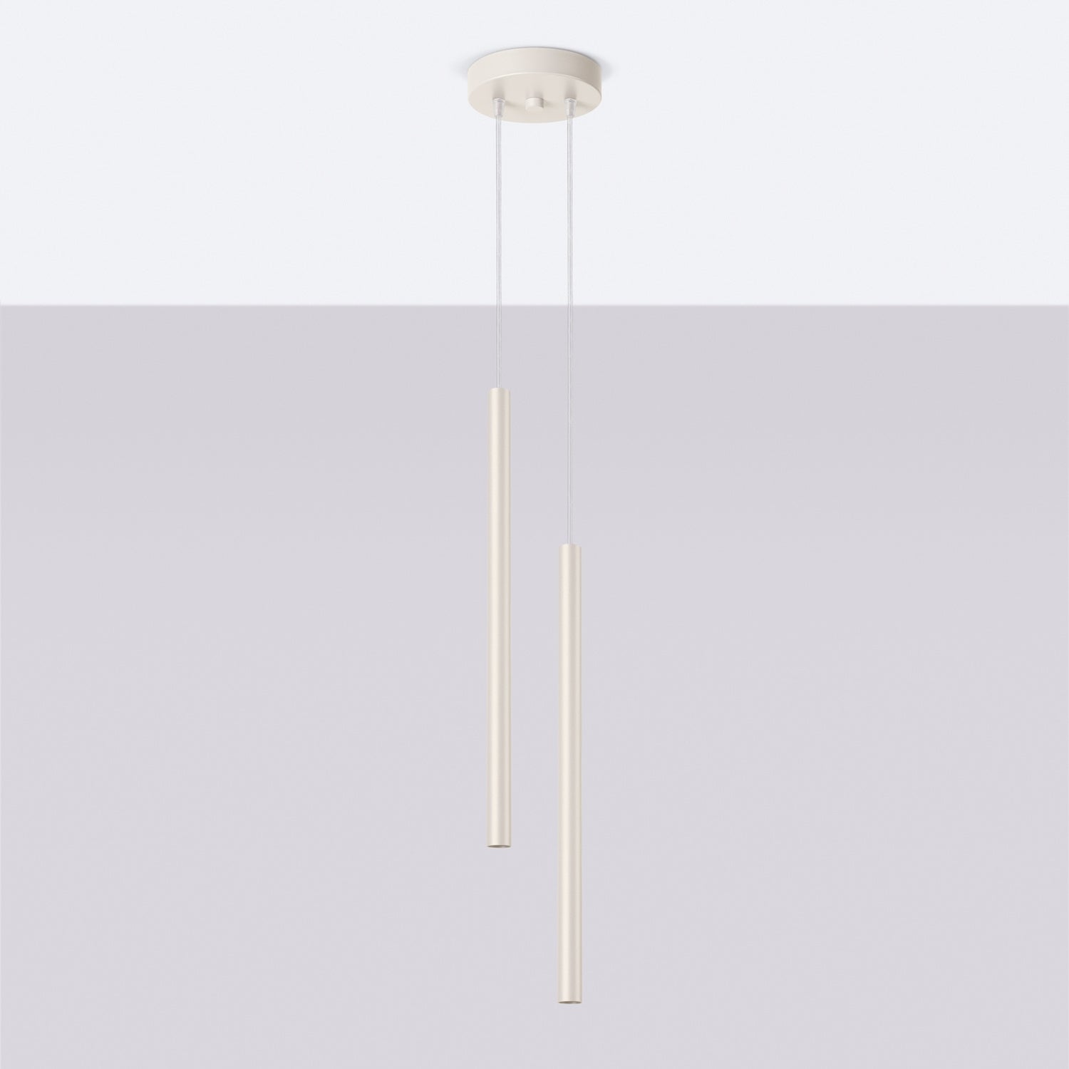 Suspension Pastelo 2 tubes fins beige G9 de profil