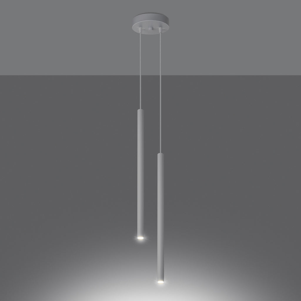 Suspension Pastelo 2 tubes fins blanc G9 allumée, faisceaux vers le bas