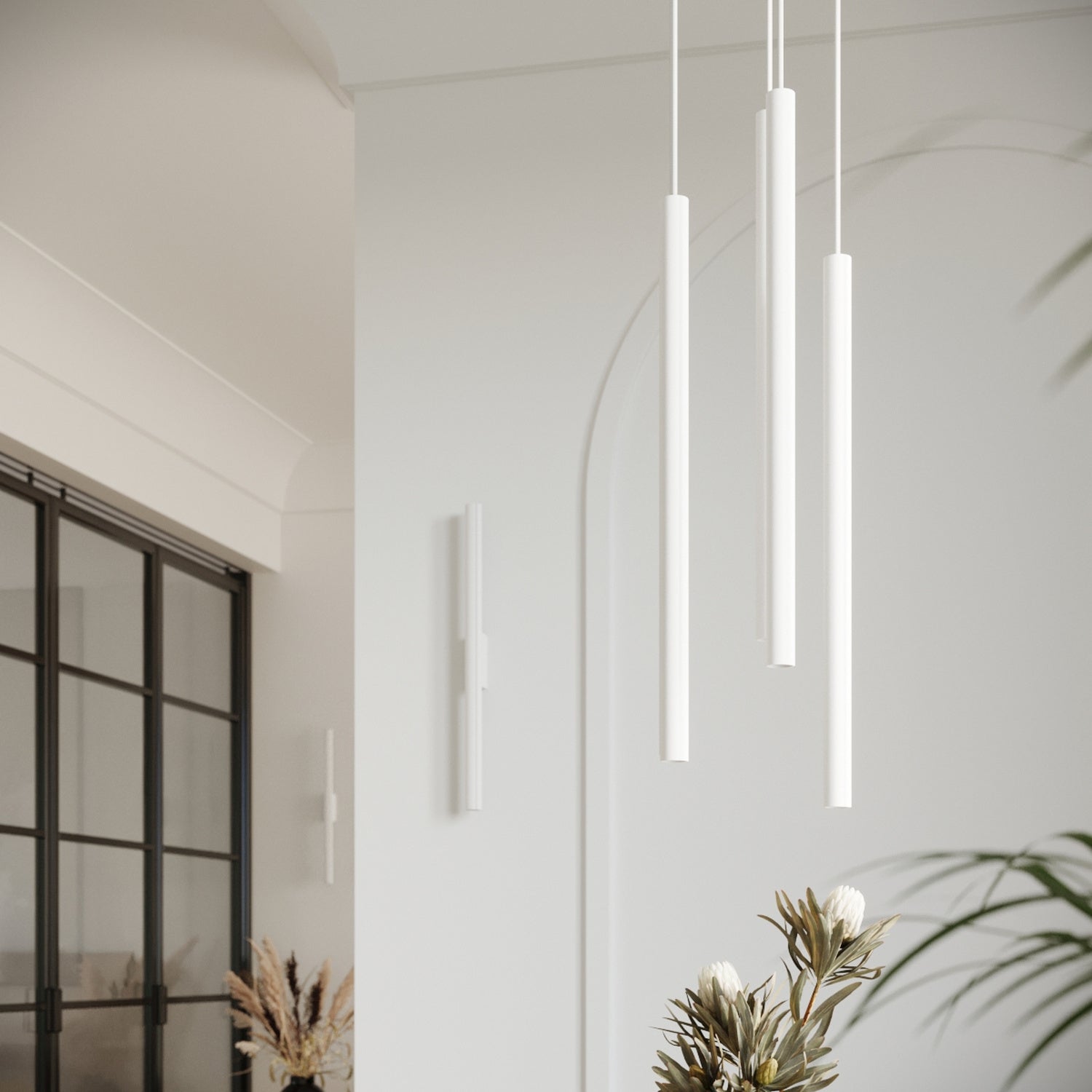 Suspension Pastelo 2 tubes fins blanc G9 en situation dans un intérieur
