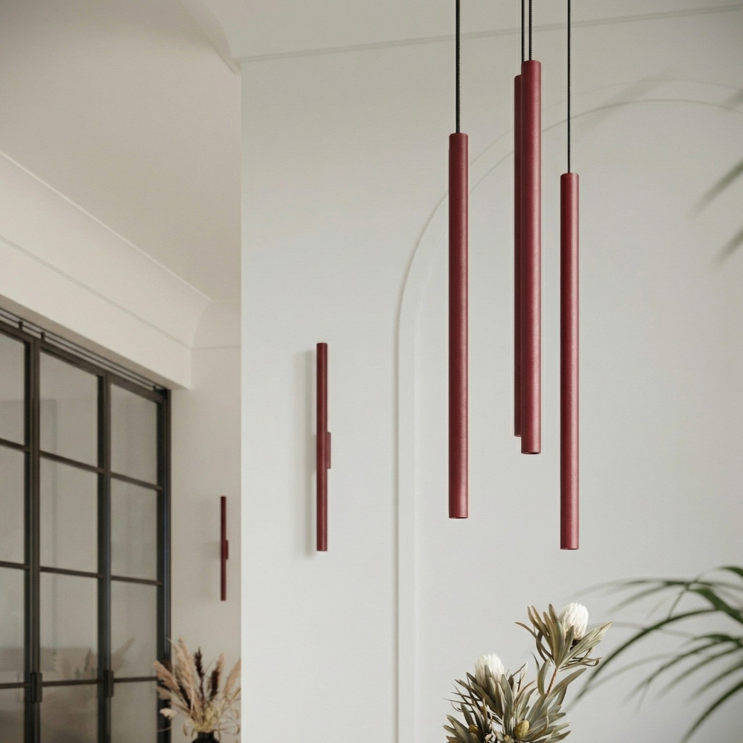 Suspension Pastelo 2 tubes fins bordeaux G9, vue 15