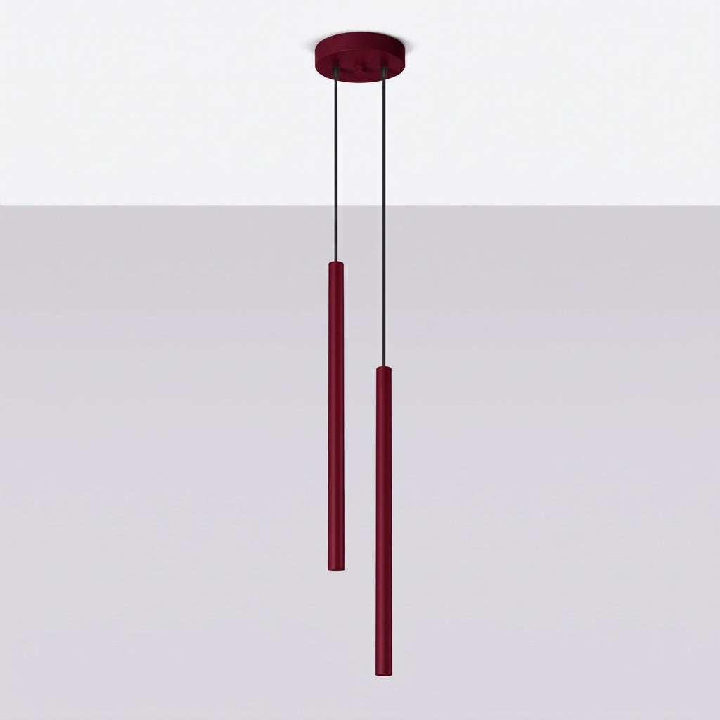 Suspension Pastelo 2 tubes fins bordeaux G9, vue 2