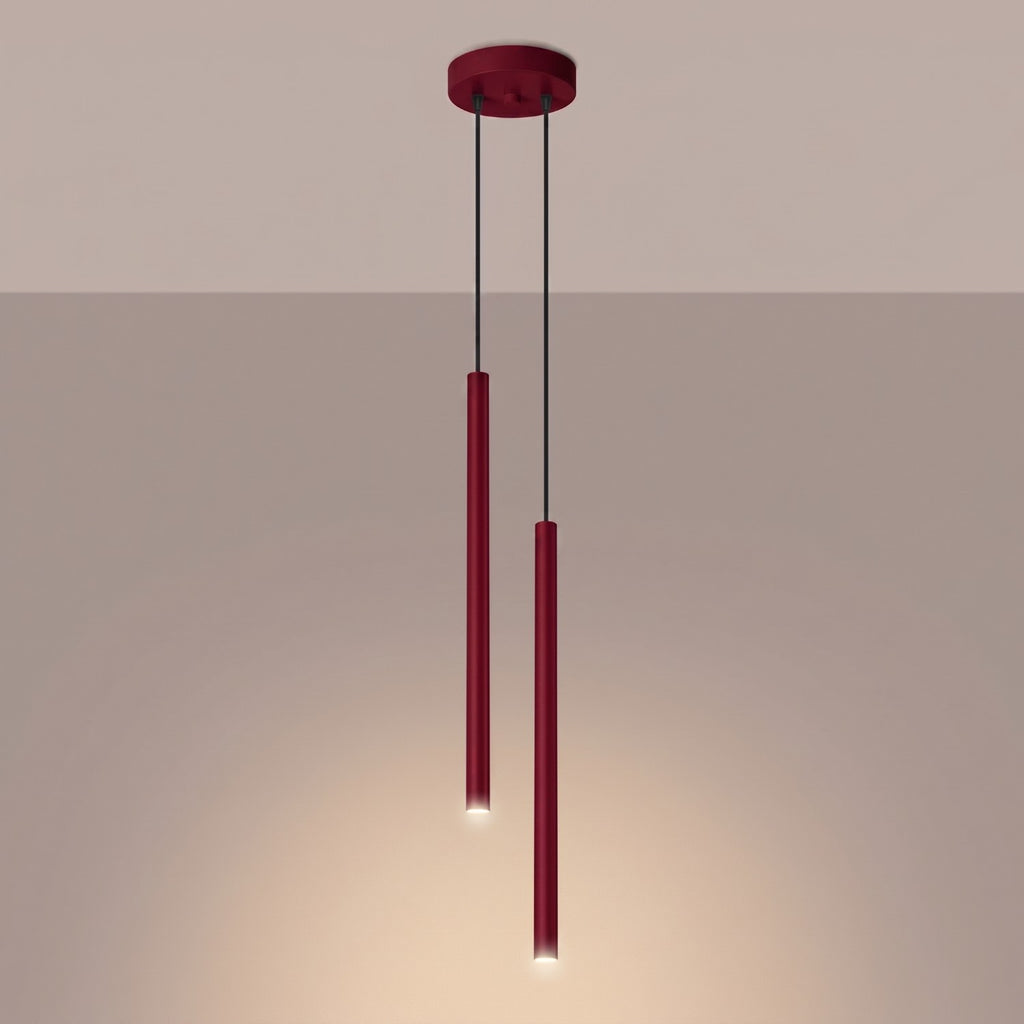 Suspension Pastelo 2 tubes fins bordeaux G9, vue 3