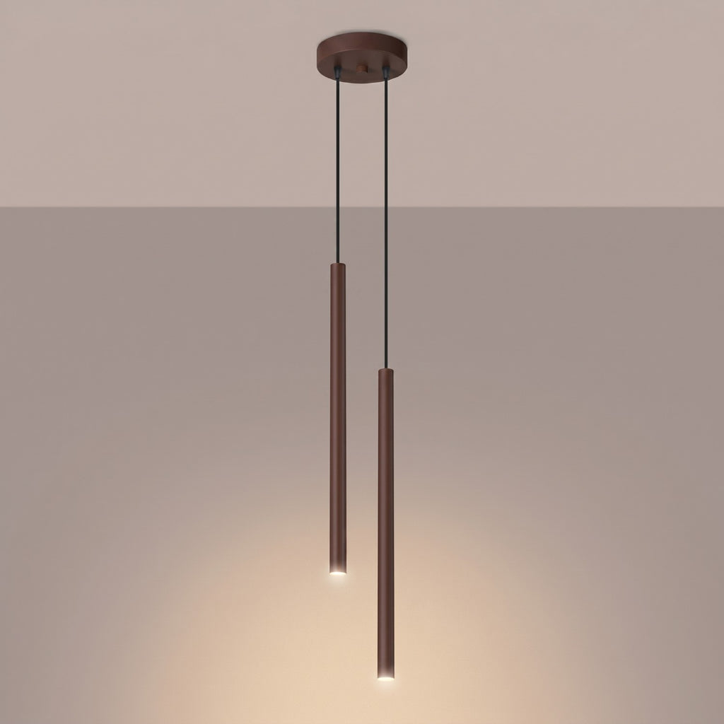 Suspension Pastelo 2 tubes fins brun G9, vue 3