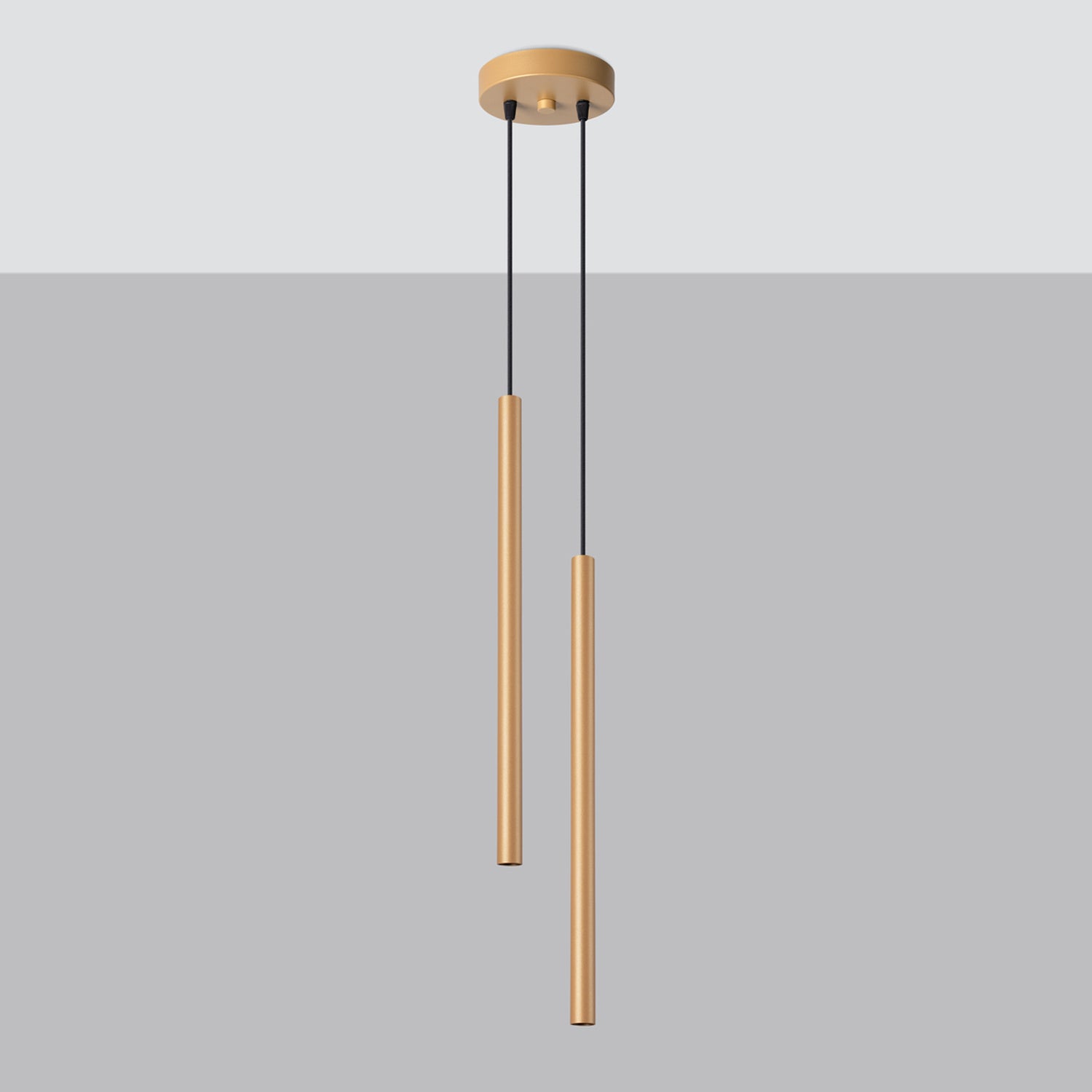 Suspension Pastelo 2 tubes fins doré G9 de profil