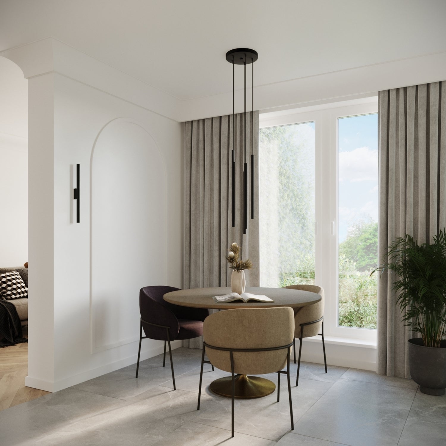 Suspension Pastelo 2 tubes fins noir G9, ambiance contemporaine
