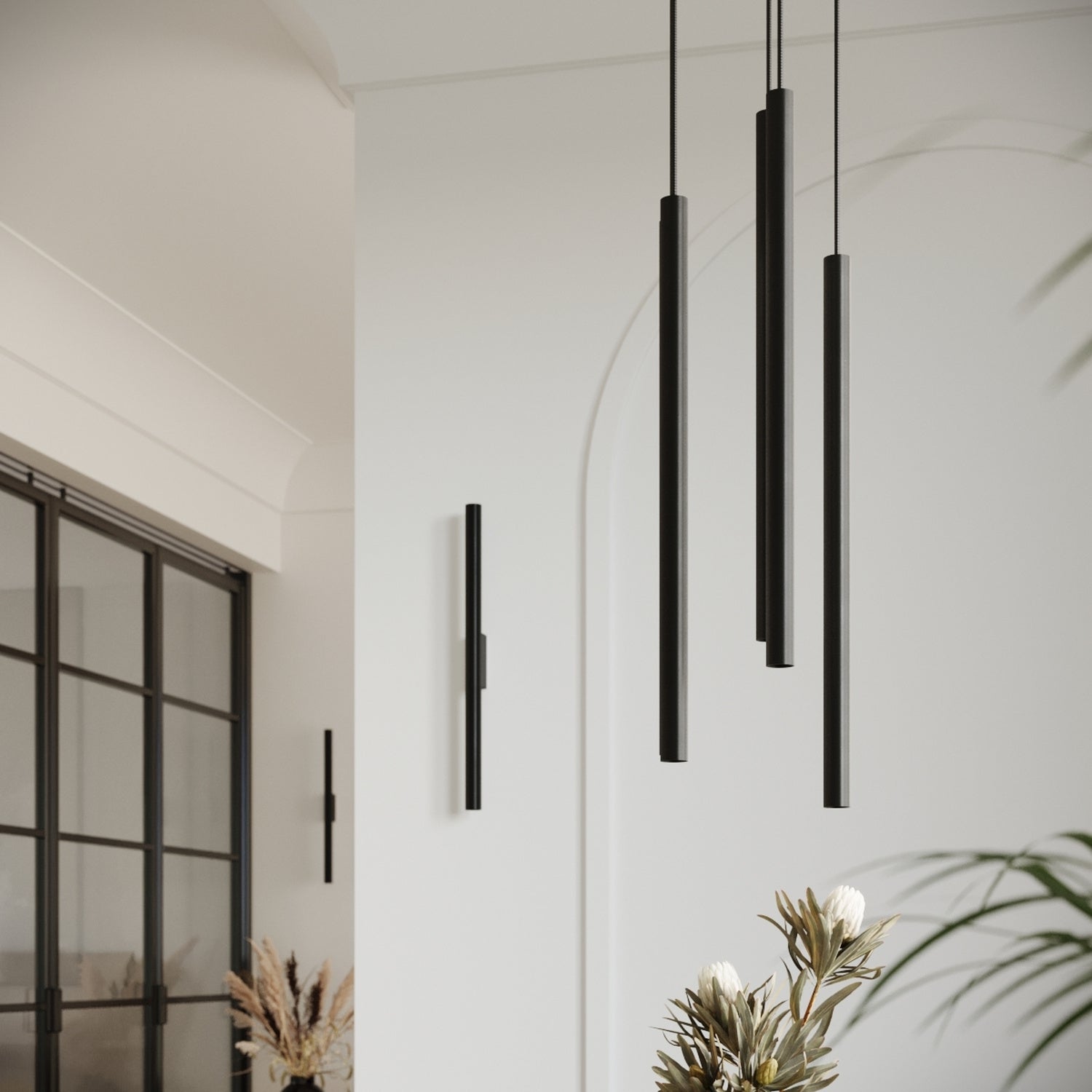 Suspension Pastelo 2 tubes fins noir G9 en situation dans un intérieur