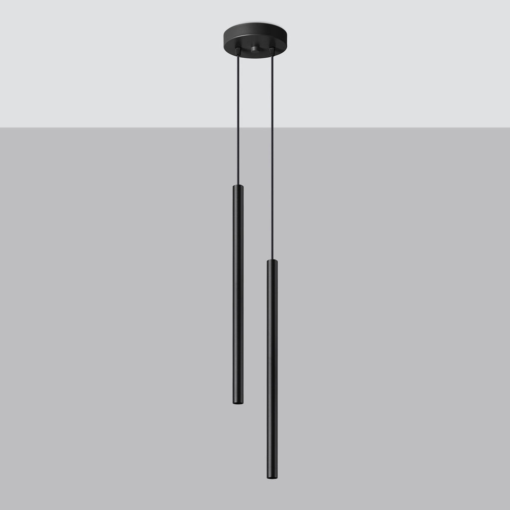 Suspension Pastelo 2 tubes fins noir G9 de profil