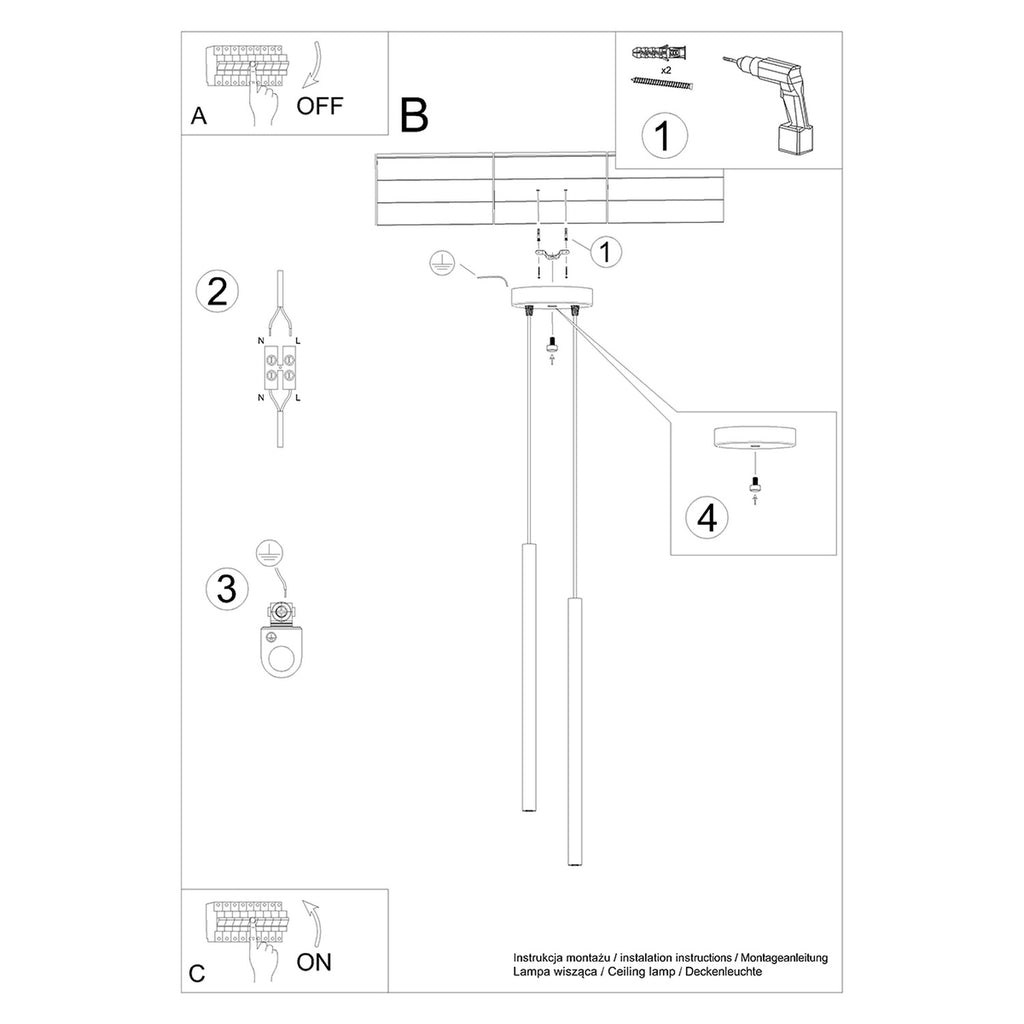 Notice de montage de la Suspension Pastelo 2 tubes fins noir G9
