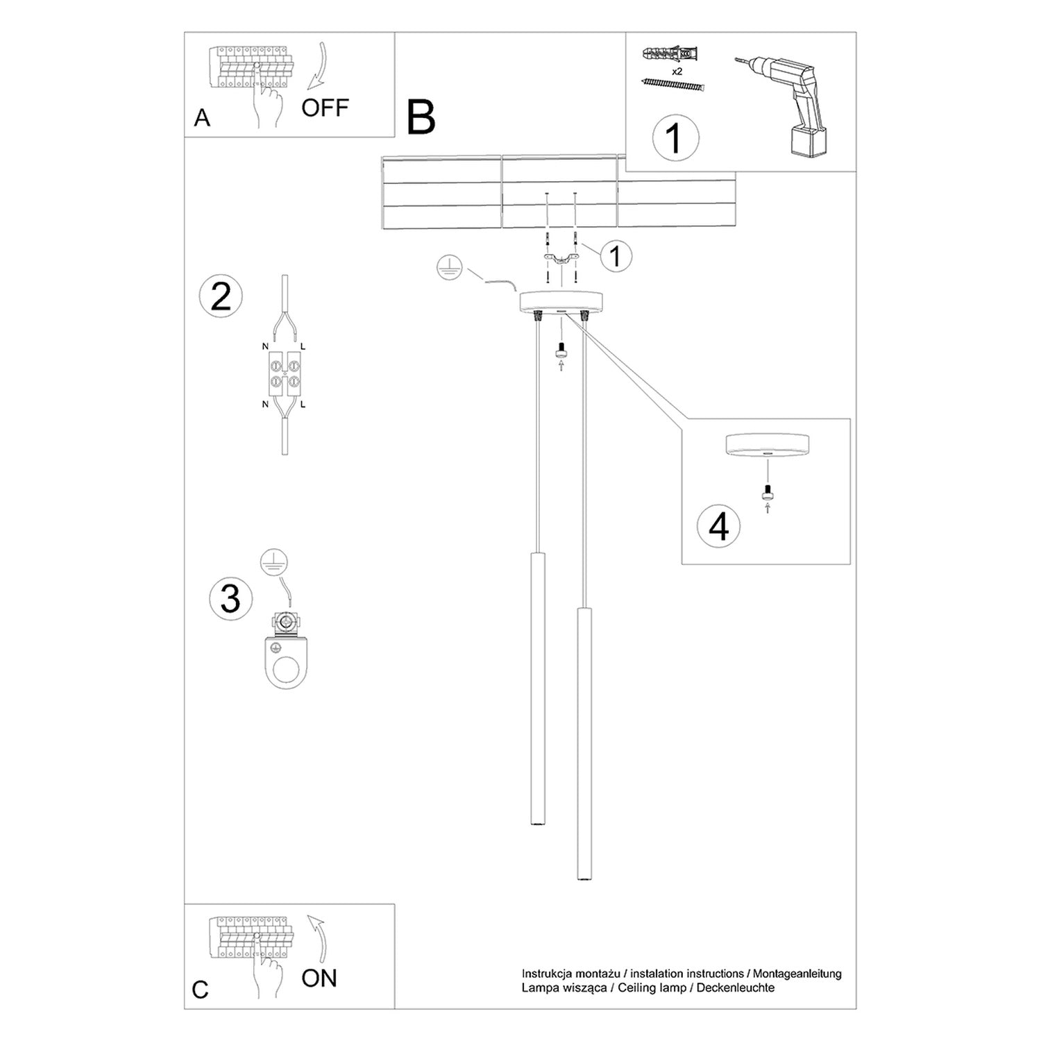 Notice de montage de la Suspension Pastelo 2 tubes fins noir G9
