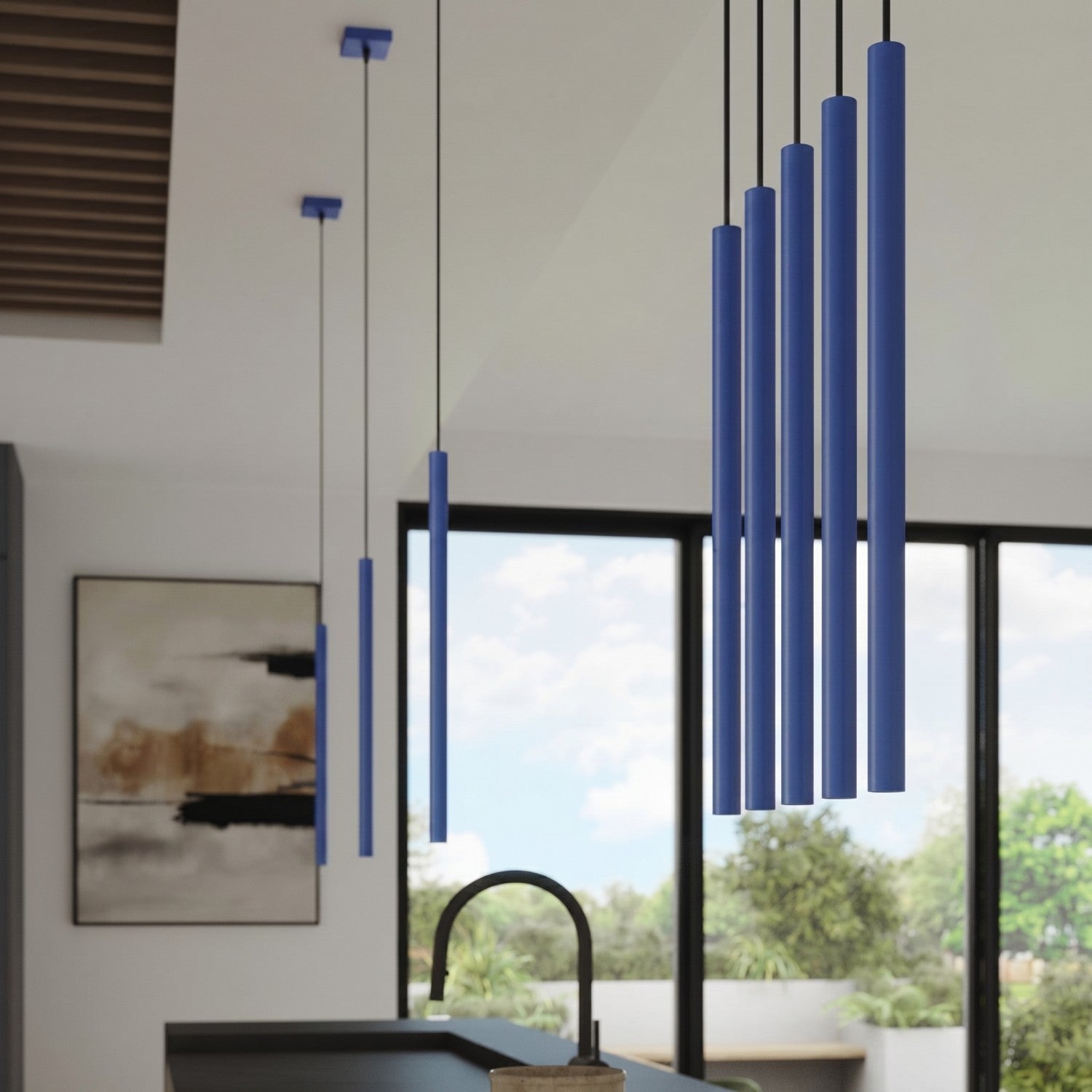 Suspension Pastelo 2 tubes fins bleu outremer G9, vue 15