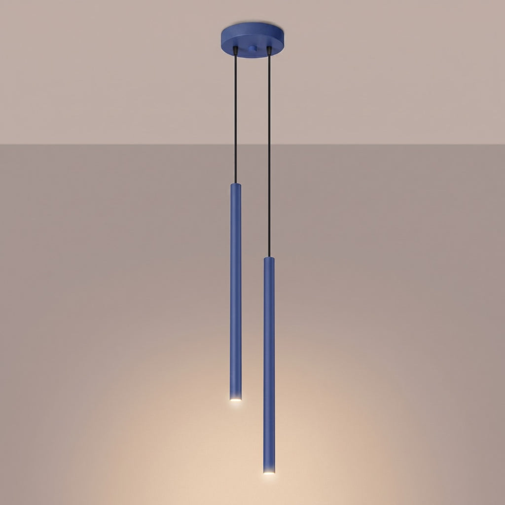 Suspension Pastelo 2 tubes fins bleu outremer G9, vue 3