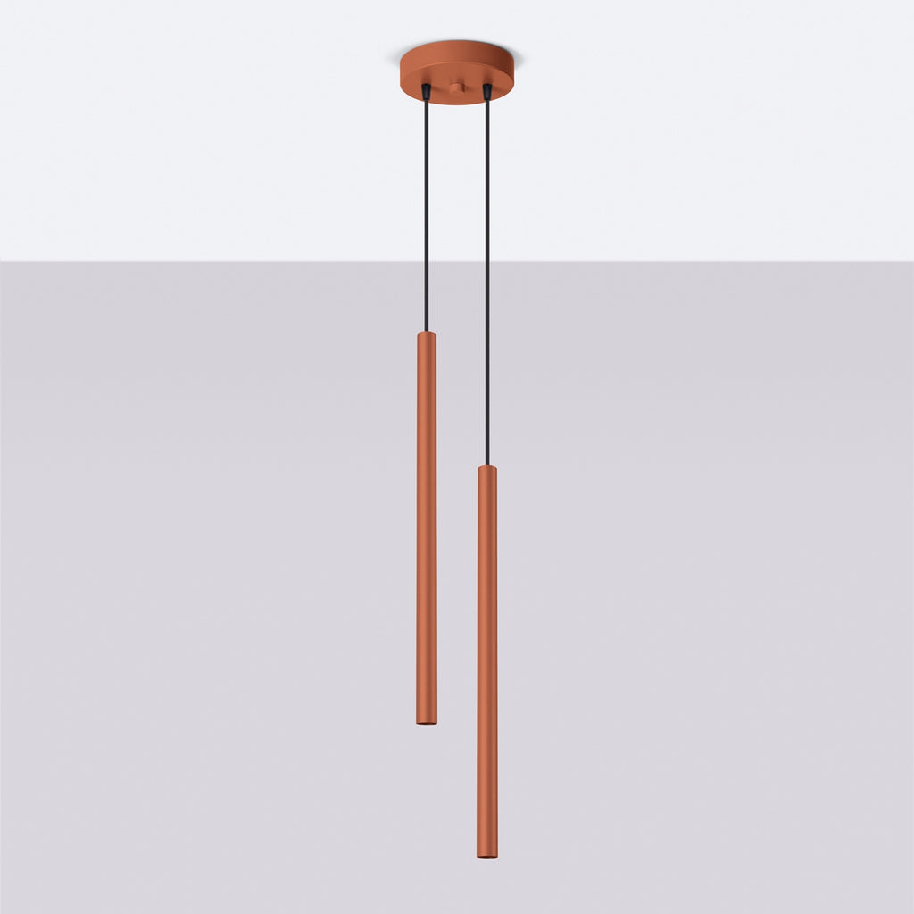 Suspension Pastelo 2 tubes fins rouge ocre G9 de profil