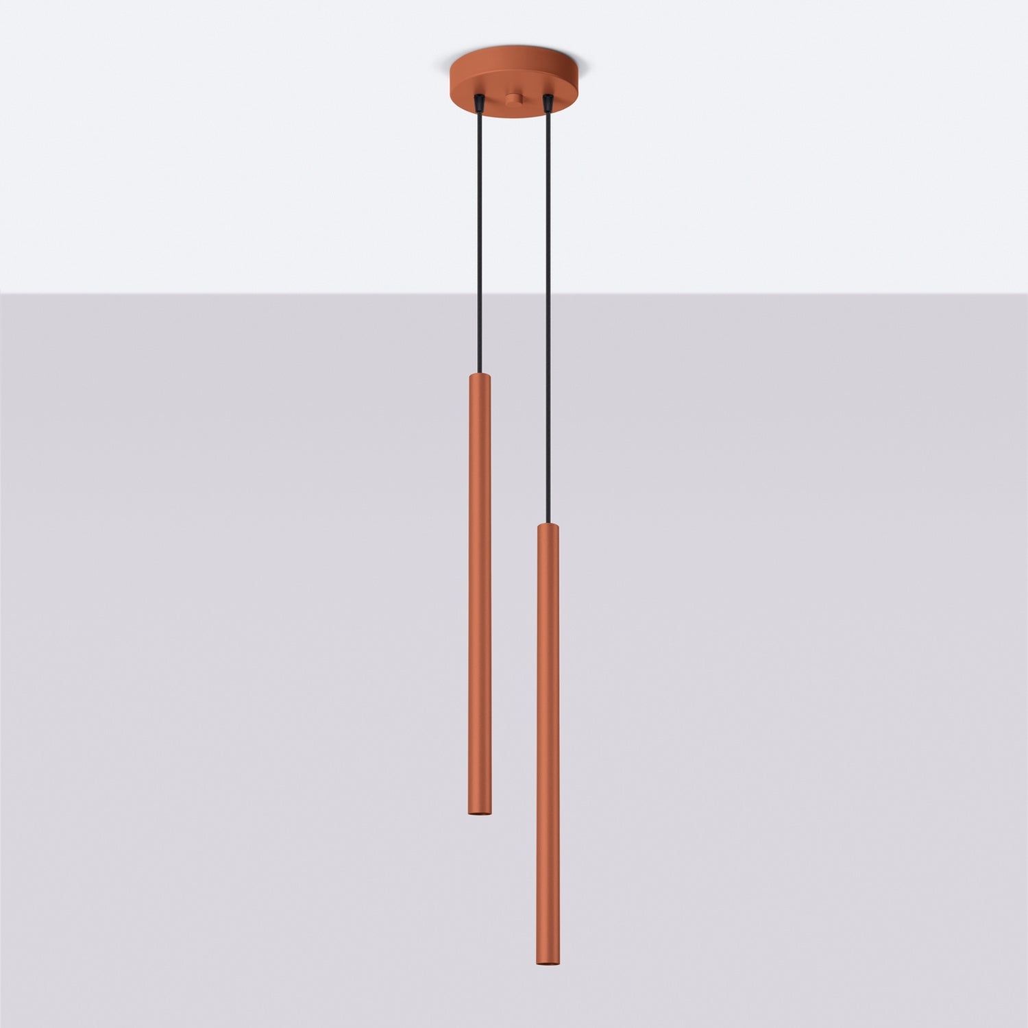 Suspension Pastelo 2 tubes fins rouge ocre G9 de profil