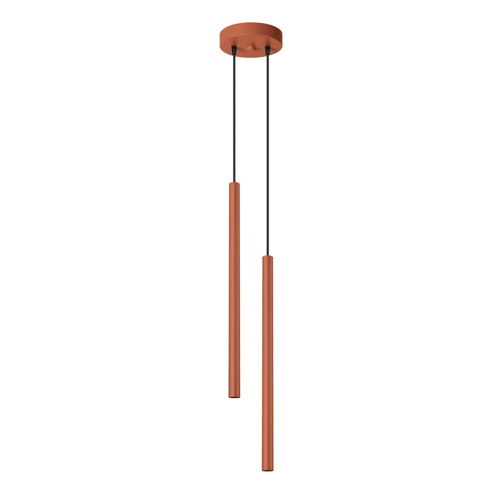 Suspension Pastelo 2 tubes fins rouge ocre G9, fin tube effilé en acier laqué