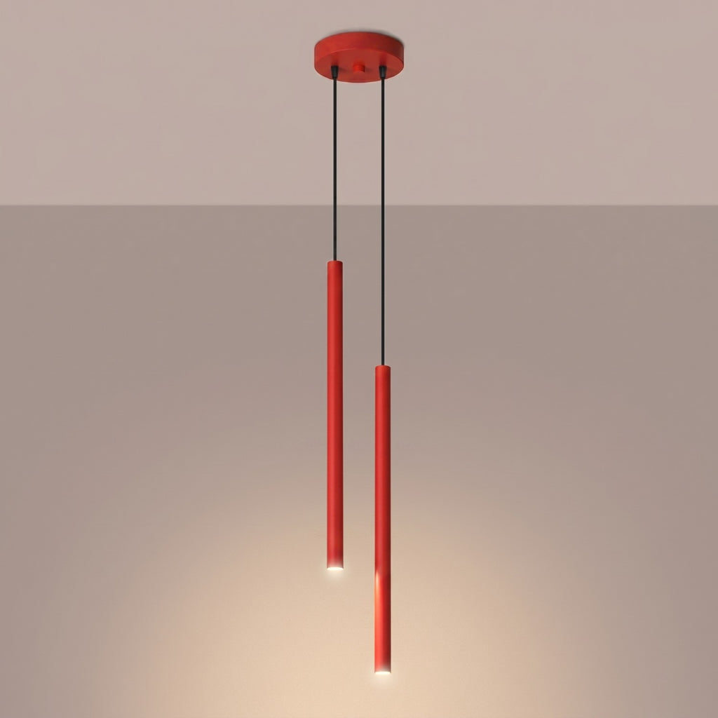 Suspension Pastelo 2 tubes fins rouge G9, vue 3