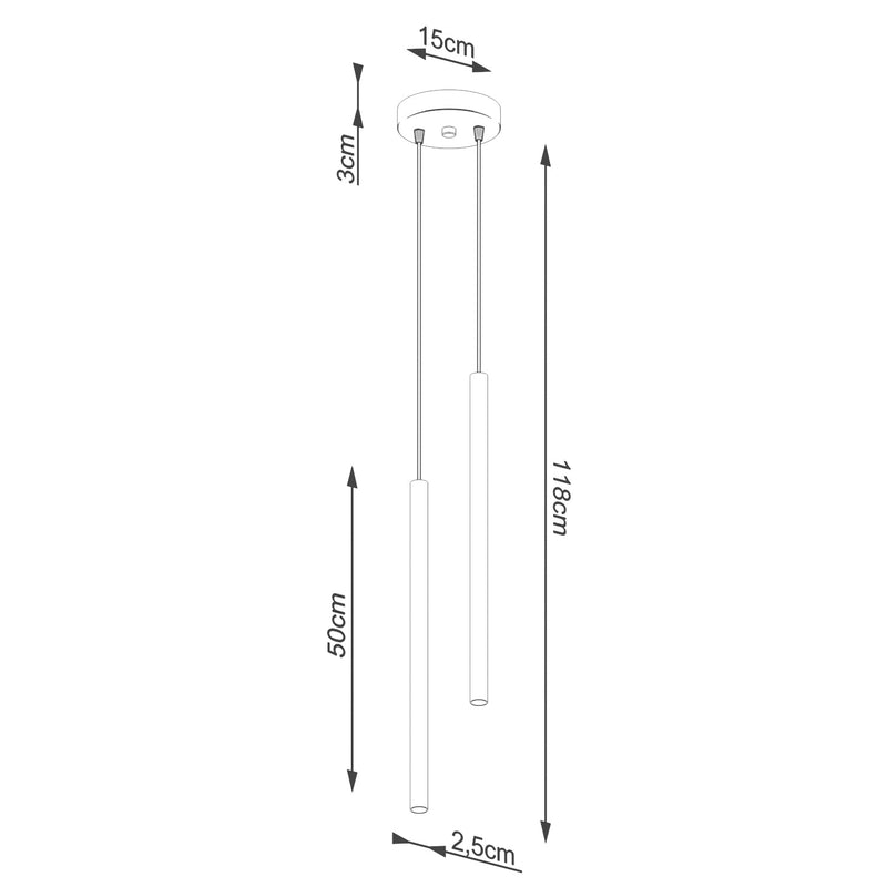 Dimensions Suspension Pastelo 2 tubes fins acier G9