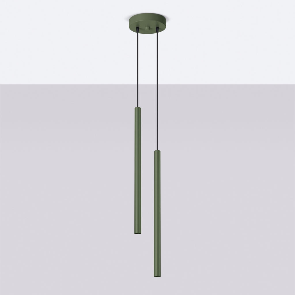 Suspension Pastelo 2 tubes fins vert olive G9 de profil