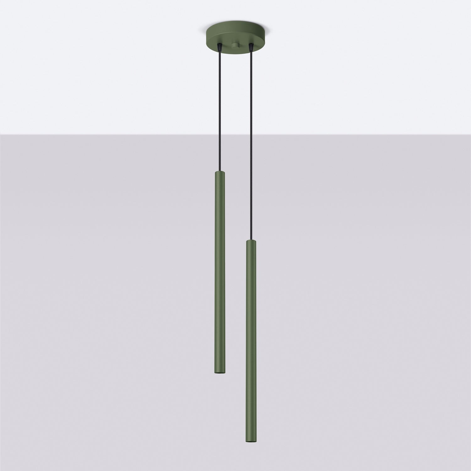 Suspension Pastelo 2 tubes fins vert olive G9 de profil