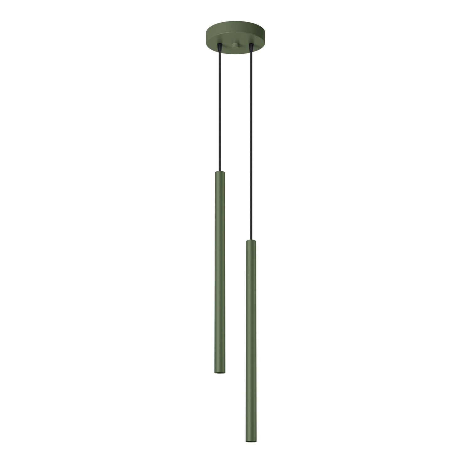 Suspension Pastelo 2 tubes fins vert olive G9, fin tube effilé en acier laqué