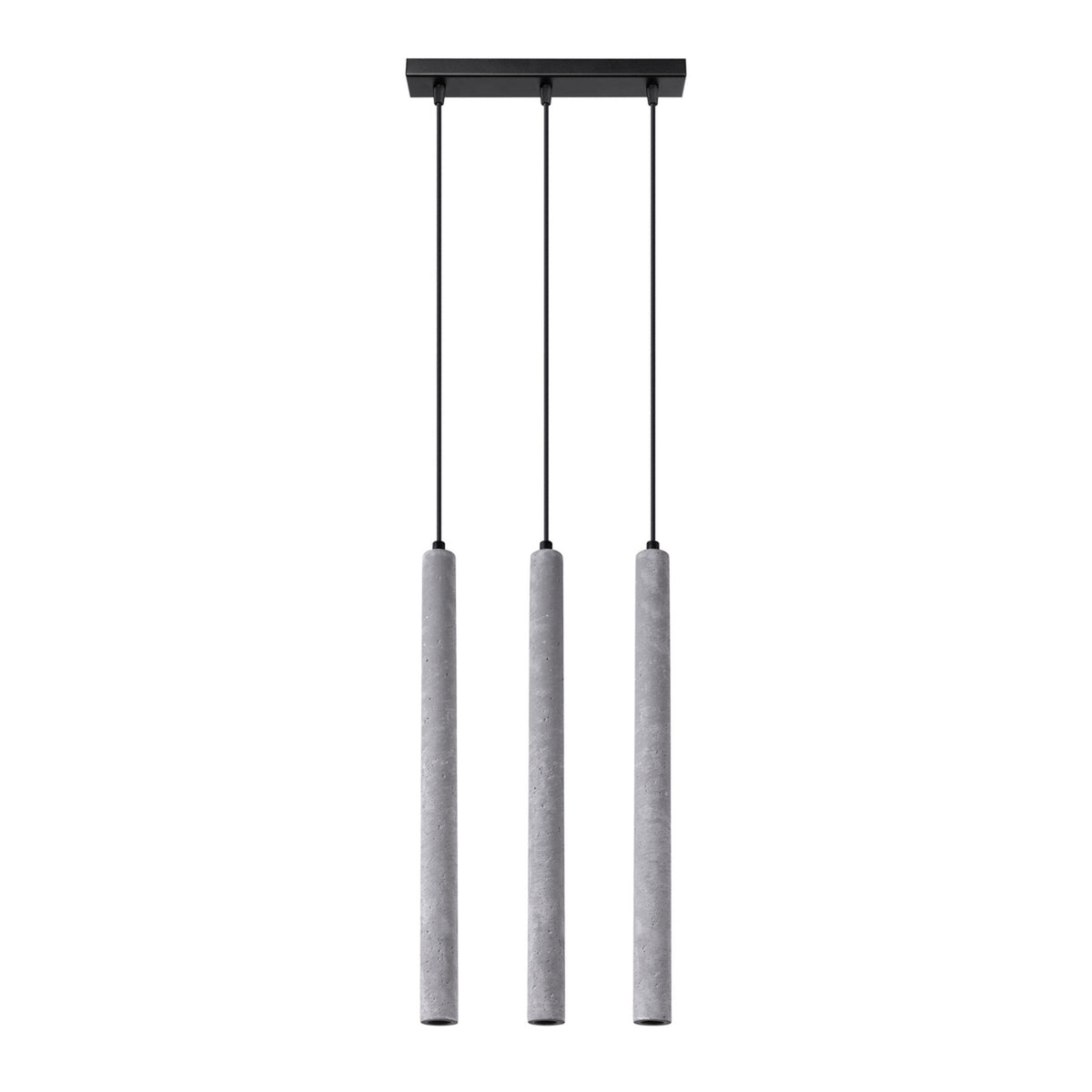 Suspension Pastelo Béton gris trois tubes larges alignés sous une barre de plafond noire