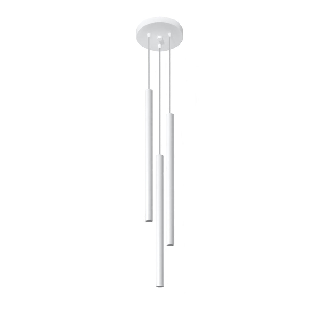 Suspension Pastelo 3 en grappe, trois fins tubes verticaux en acier blanc