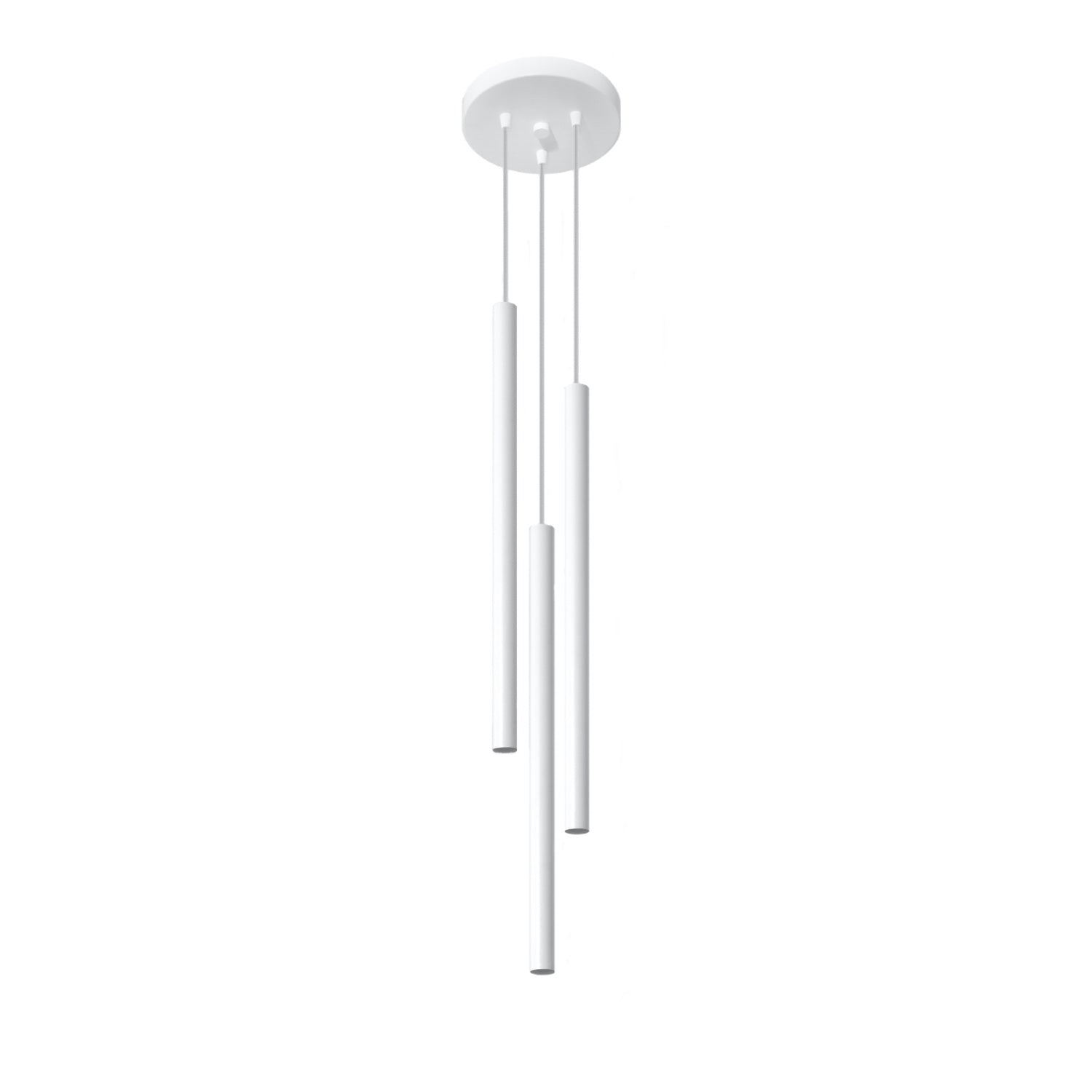 Suspension Pastelo 3 en grappe, trois fins tubes verticaux en acier blanc