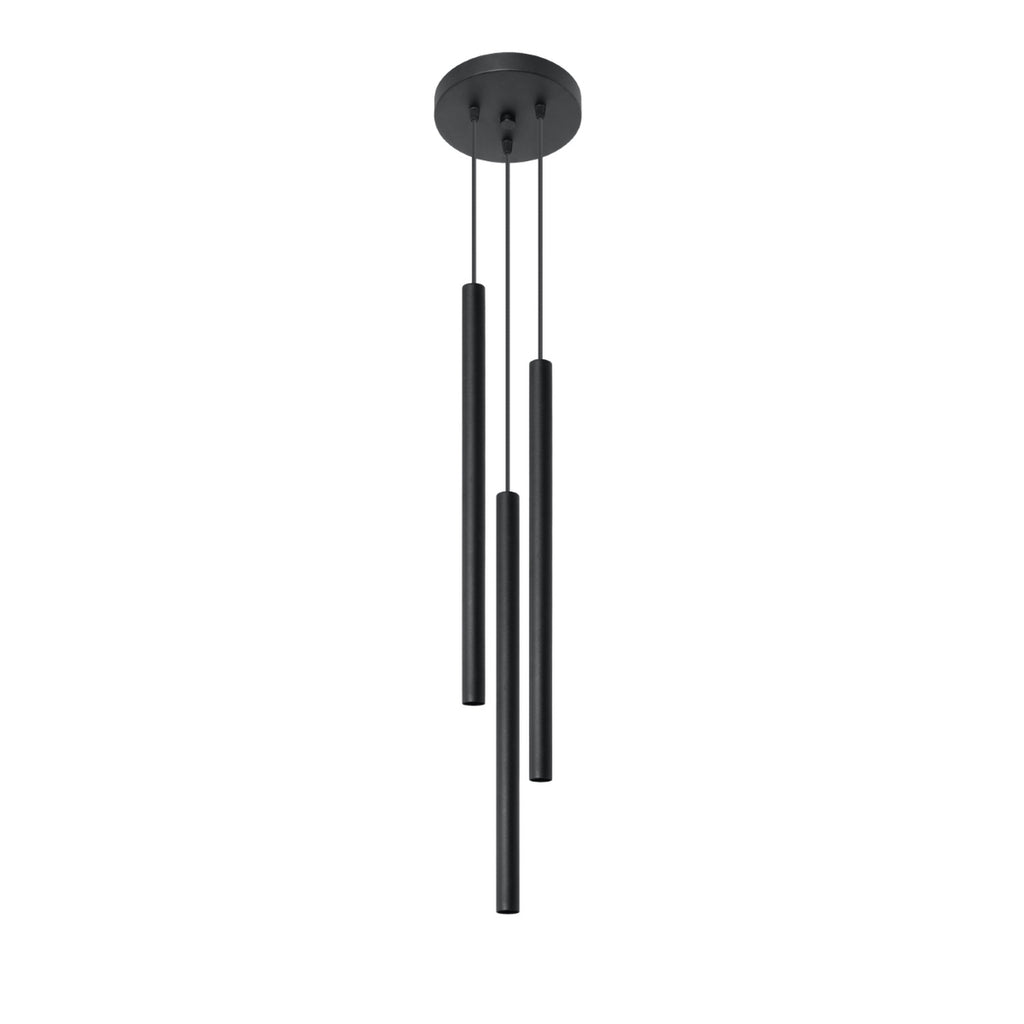 Suspension Pastelo 3 en grappe, trois fins tubes verticaux en acier noir