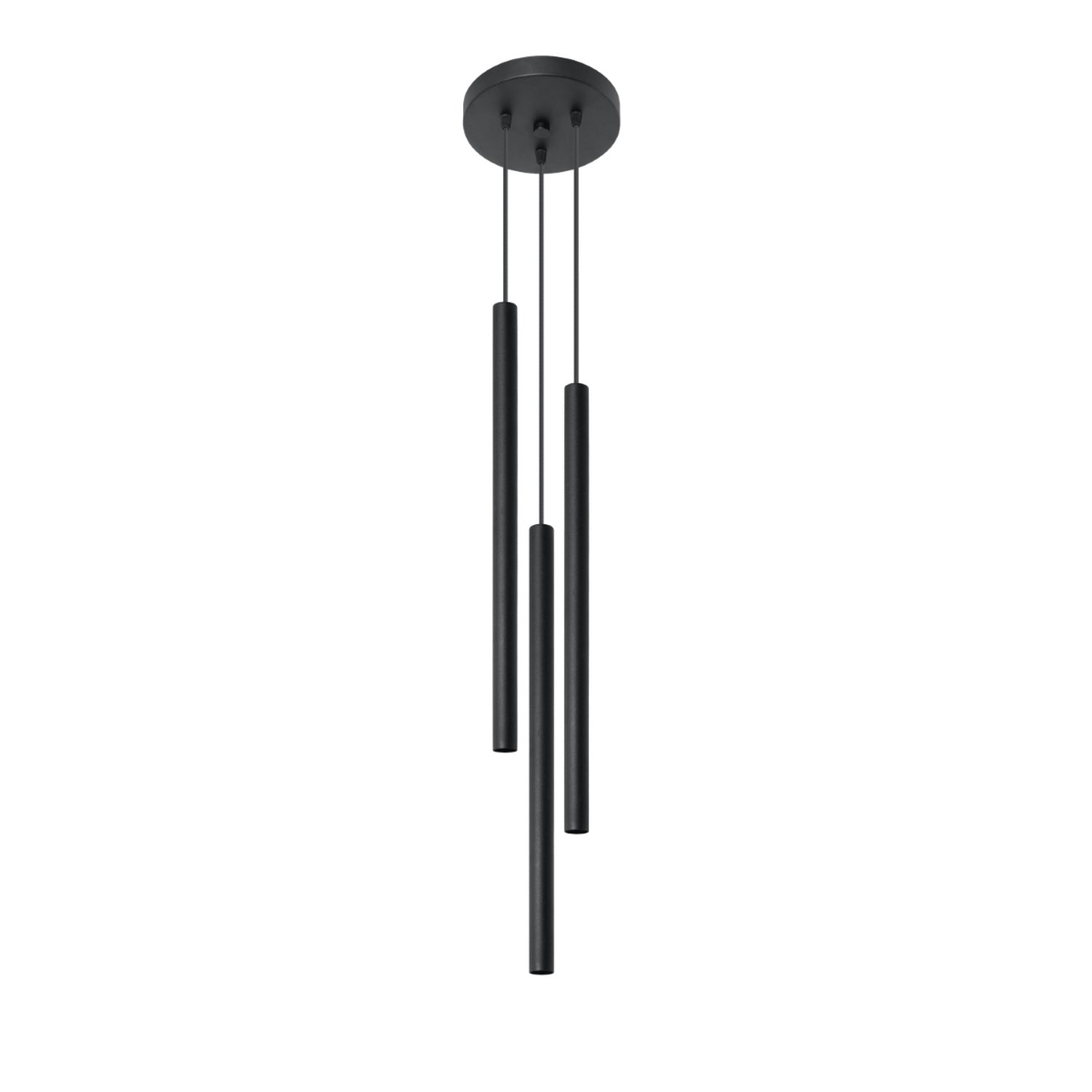 Suspension Pastelo 3 en grappe, trois fins tubes verticaux en acier noir