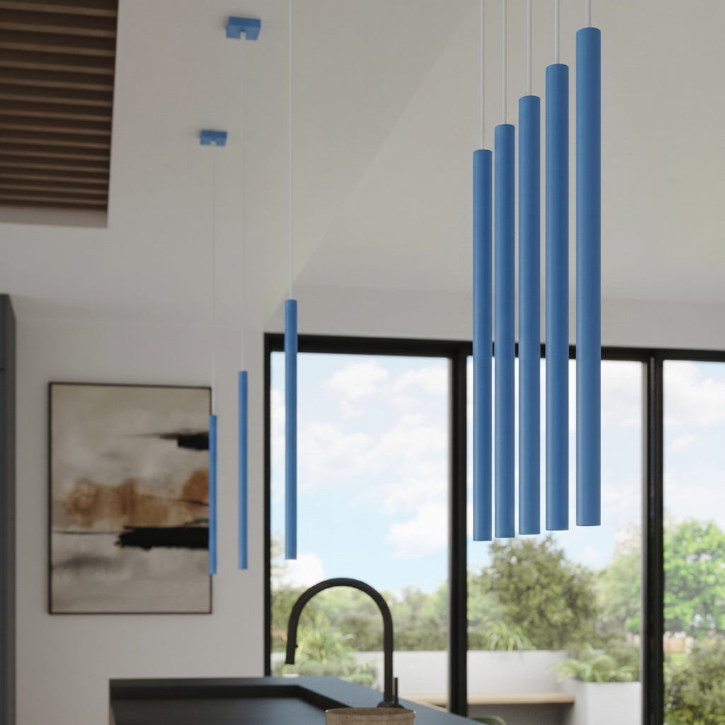 Suspension Pastelo 3 en grappe tubes fins bleu azur G9, vue 15