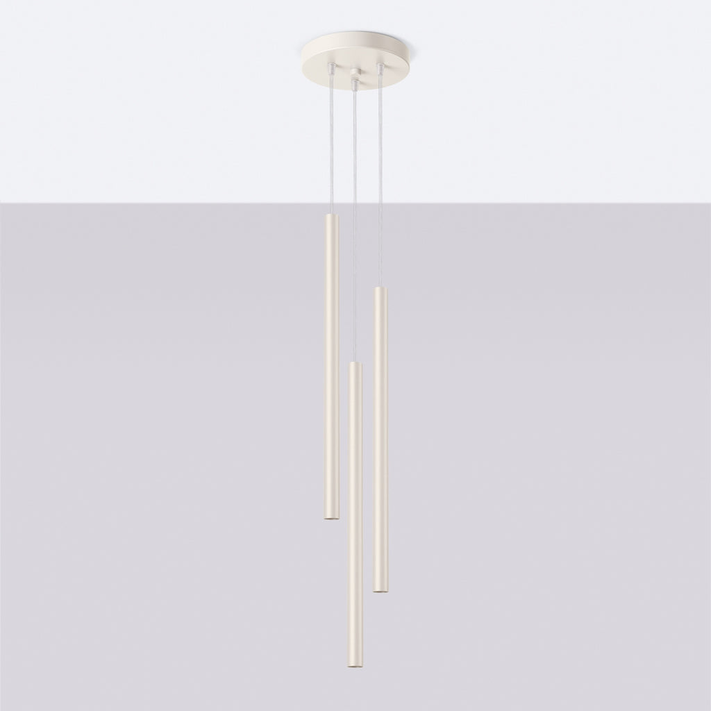 Suspension Pastelo 3 en grappe tubes fins beige G9 de profil
