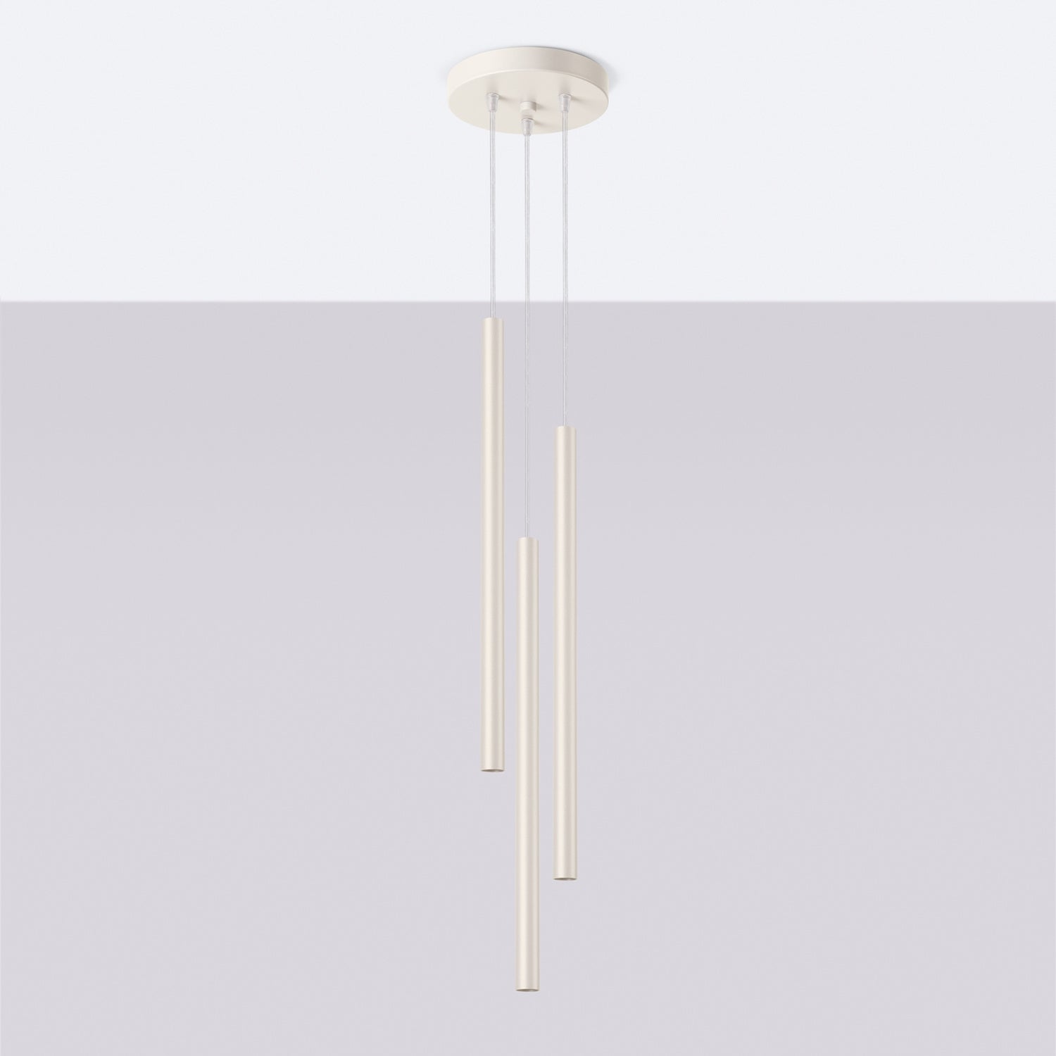 Suspension Pastelo 3 en grappe tubes fins beige G9 de profil