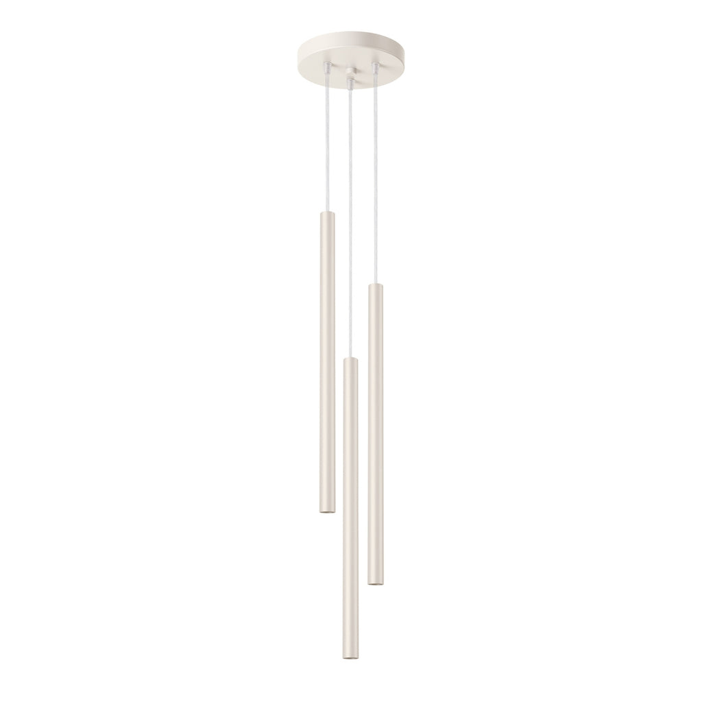 Suspension Pastelo 3 en grappe tubes fins beige G9, fin tube effilé en acier laqué