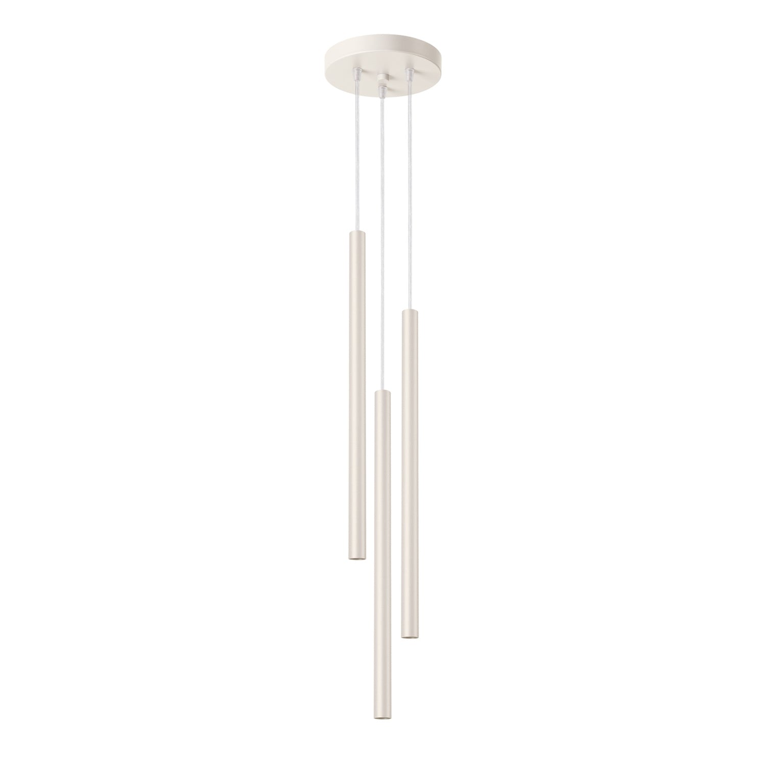 Suspension Pastelo 3 en grappe tubes fins beige G9, fin tube effilé en acier laqué