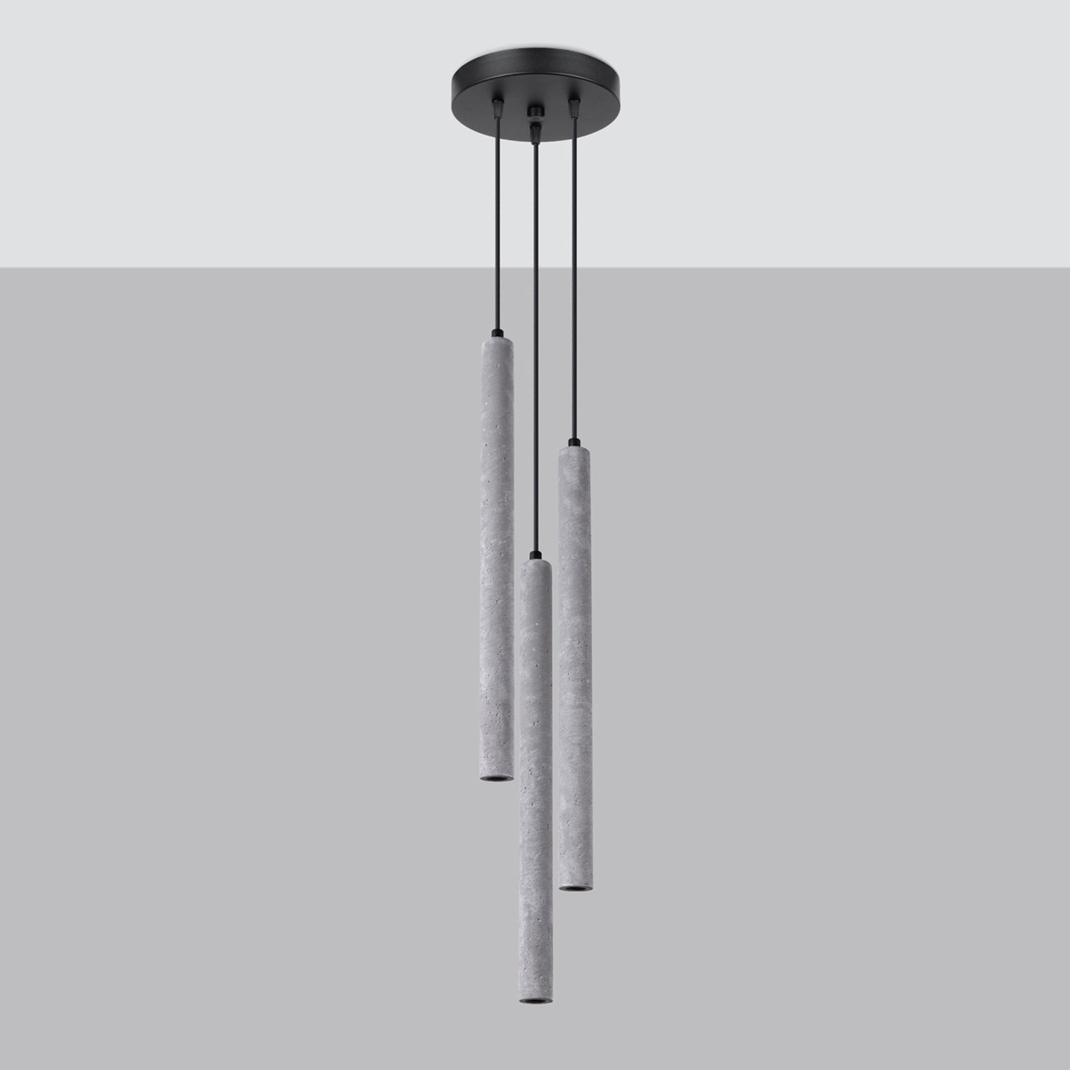 Suspension Pastelo 3 en grappe tubes fins béton gris G9 de profil