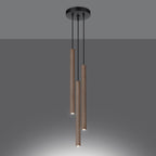 Suspension Pastelo 3 en grappe tubes fins bois G9 allumée, faisceau vers le bas