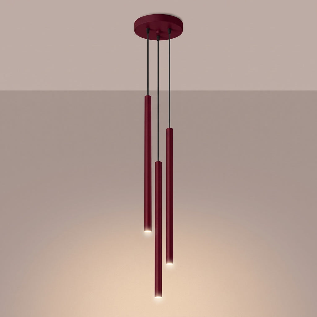 Suspension Pastelo 3 en grappe tubes fins bordeaux G9, vue 3