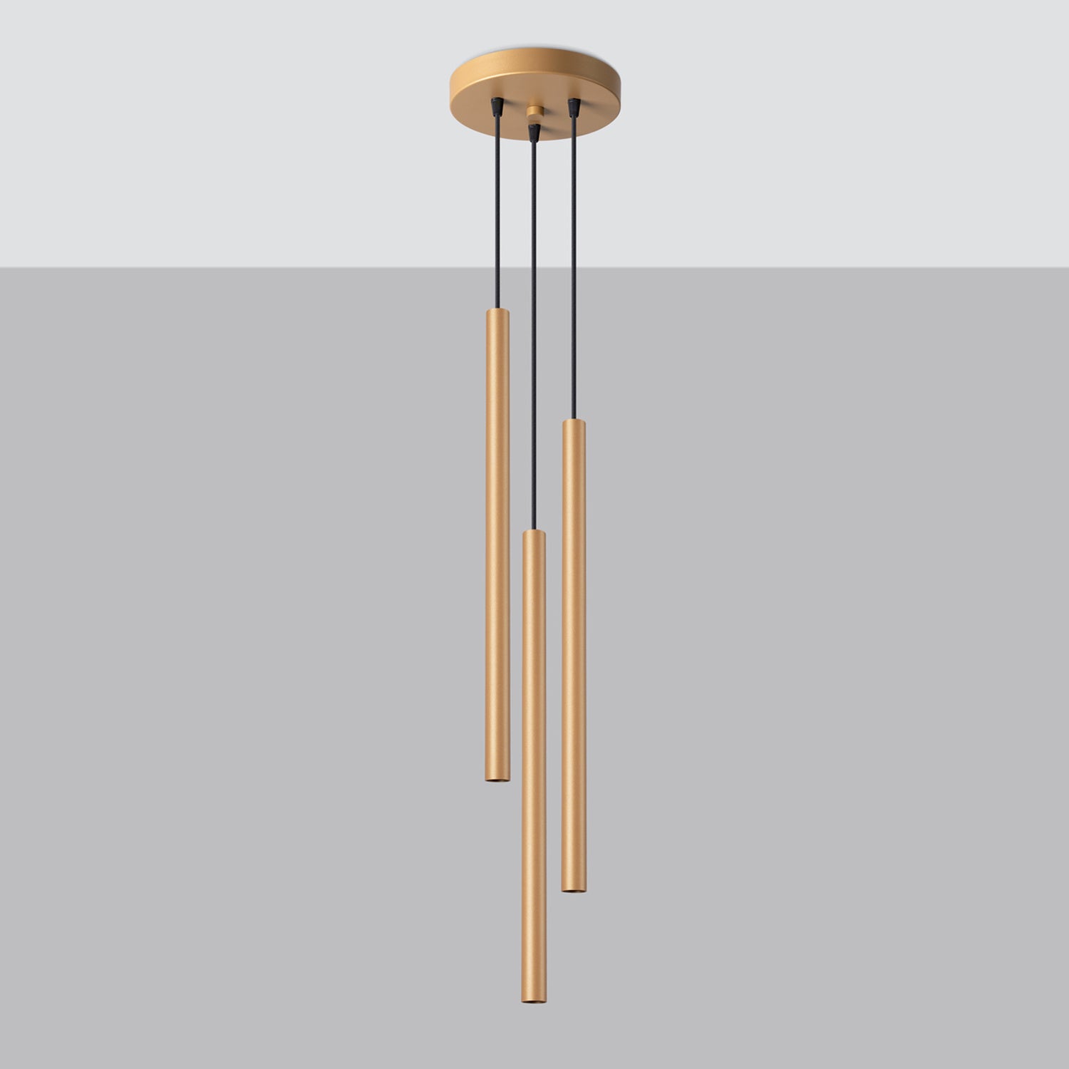 Suspension Pastelo 3 en grappe tubes fins doré G9 de profil