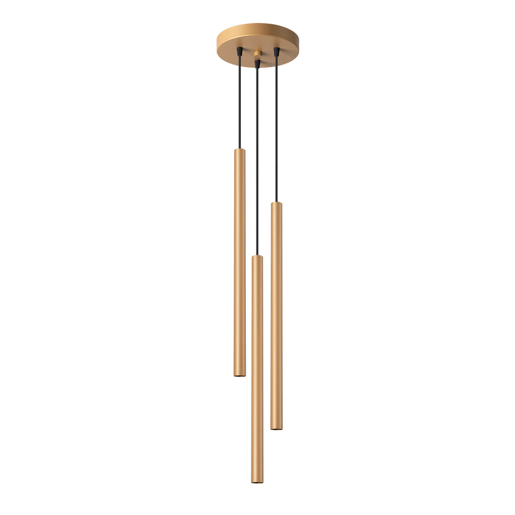 Suspension Pastelo 3 en grappe tubes fins doré G9