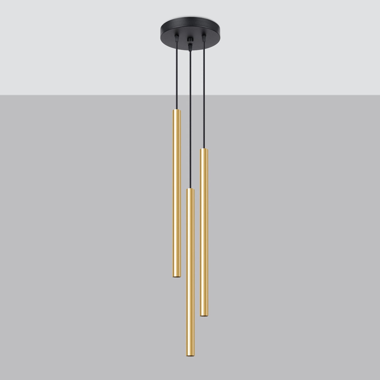 Suspension Pastelo 3 en grappe tubes fins doré poli G9 de profil